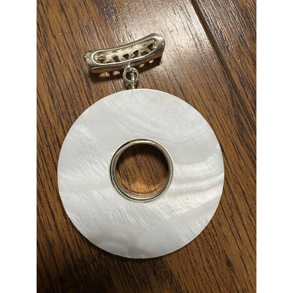 Abalone Removable Ornate Donut Pendant Silver Tone Vintage For Necklace - Picture 7 of 8